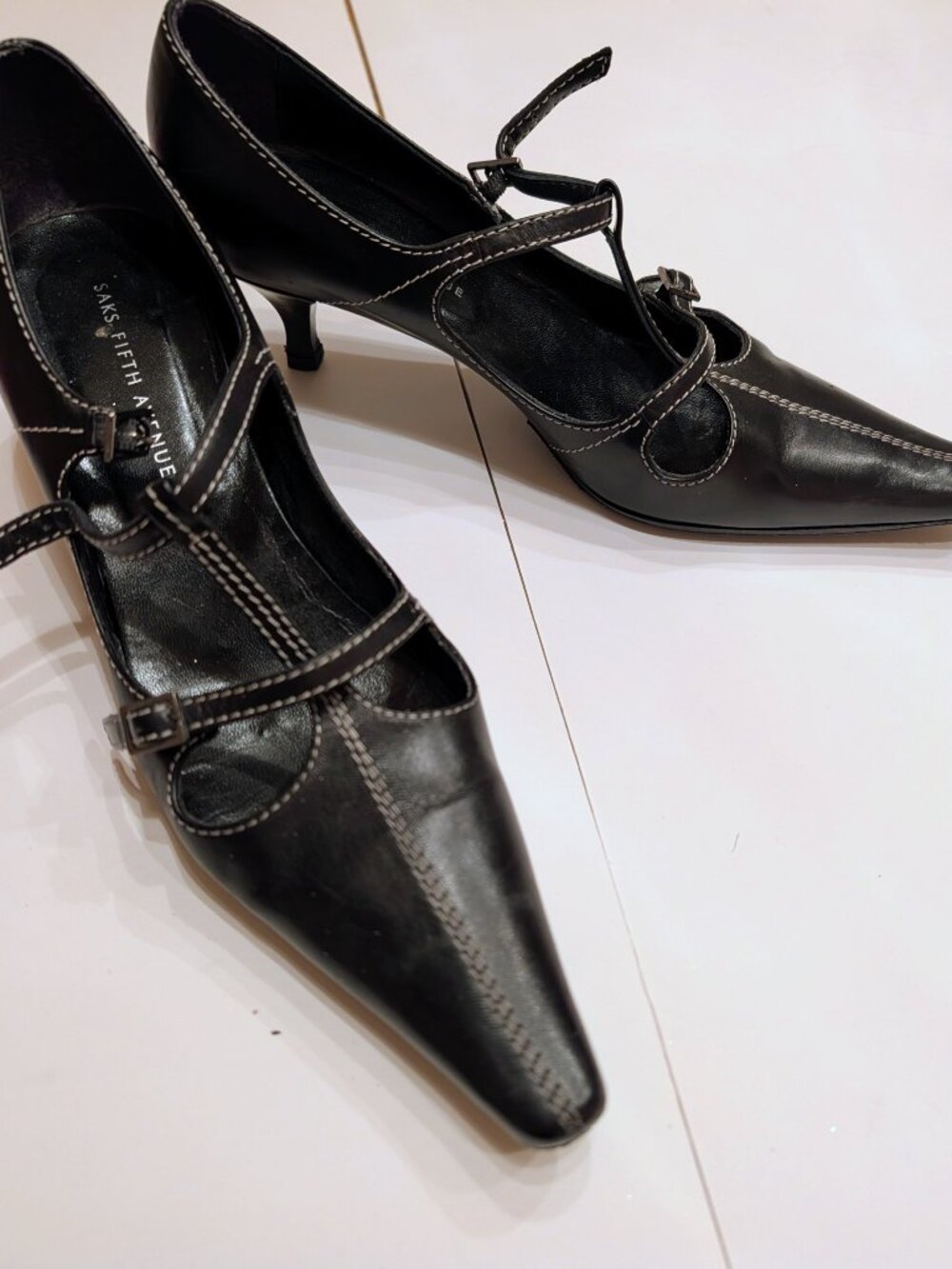 Saks Fifth Avenue T-strap kitten heels - Picture 1 of 6